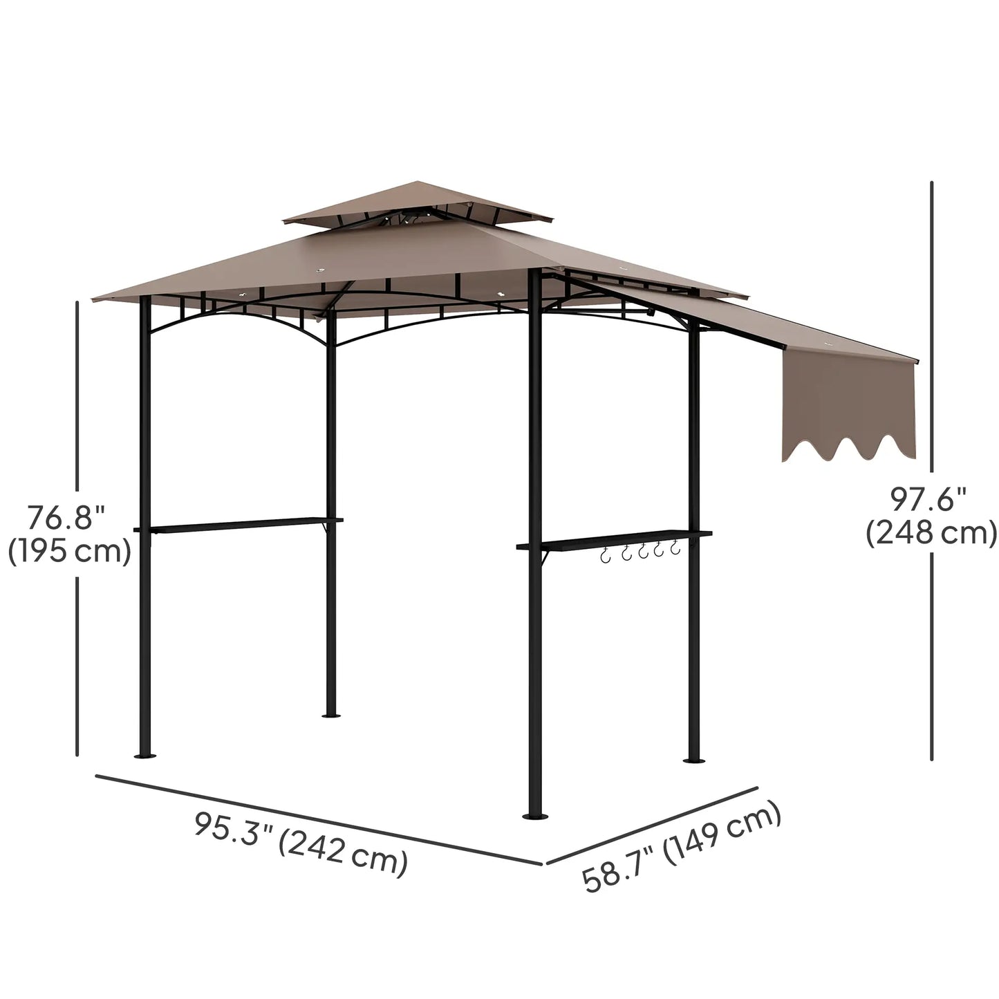 8' x 5' Grill Gazebo, Double Tiered Barbecue Shelter, Khaki BBQ Grill Gazebos at Gallery Canada