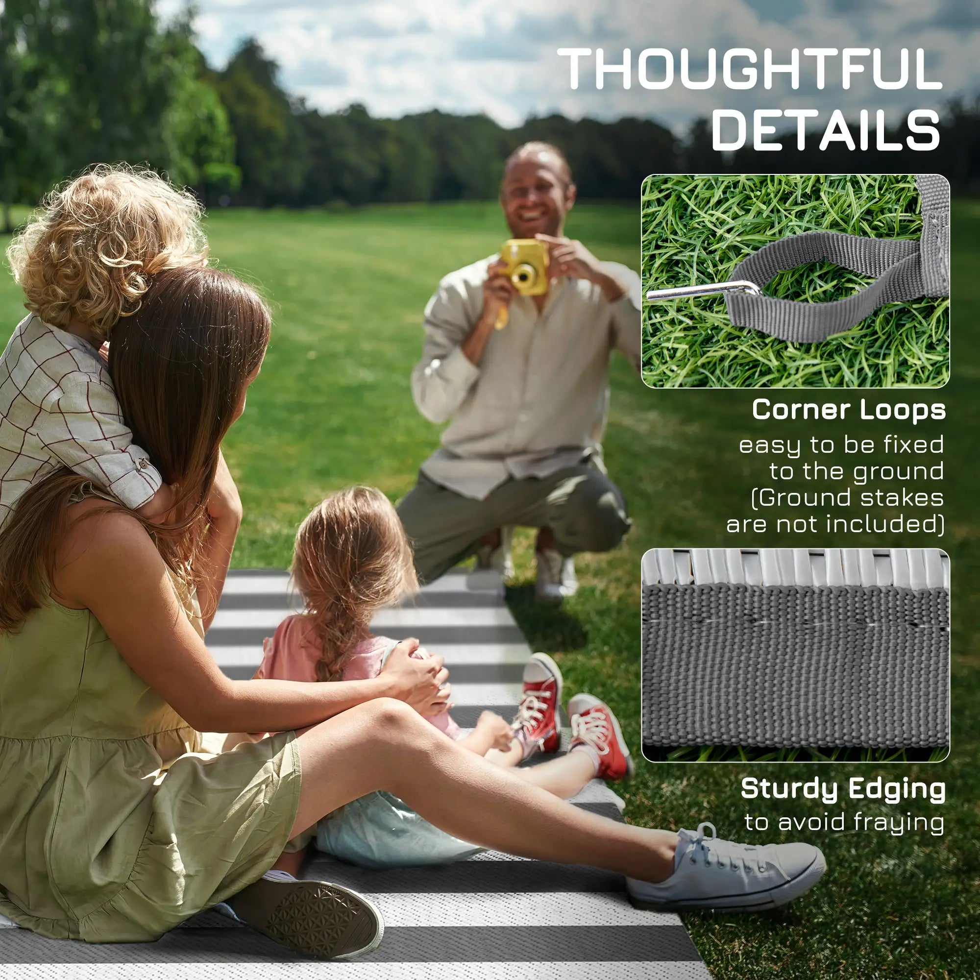 Reversible Outdoor RV Rug, Patio Floor Mat, 9' x 18', Grey & White Garden Decor at Gallery Canada