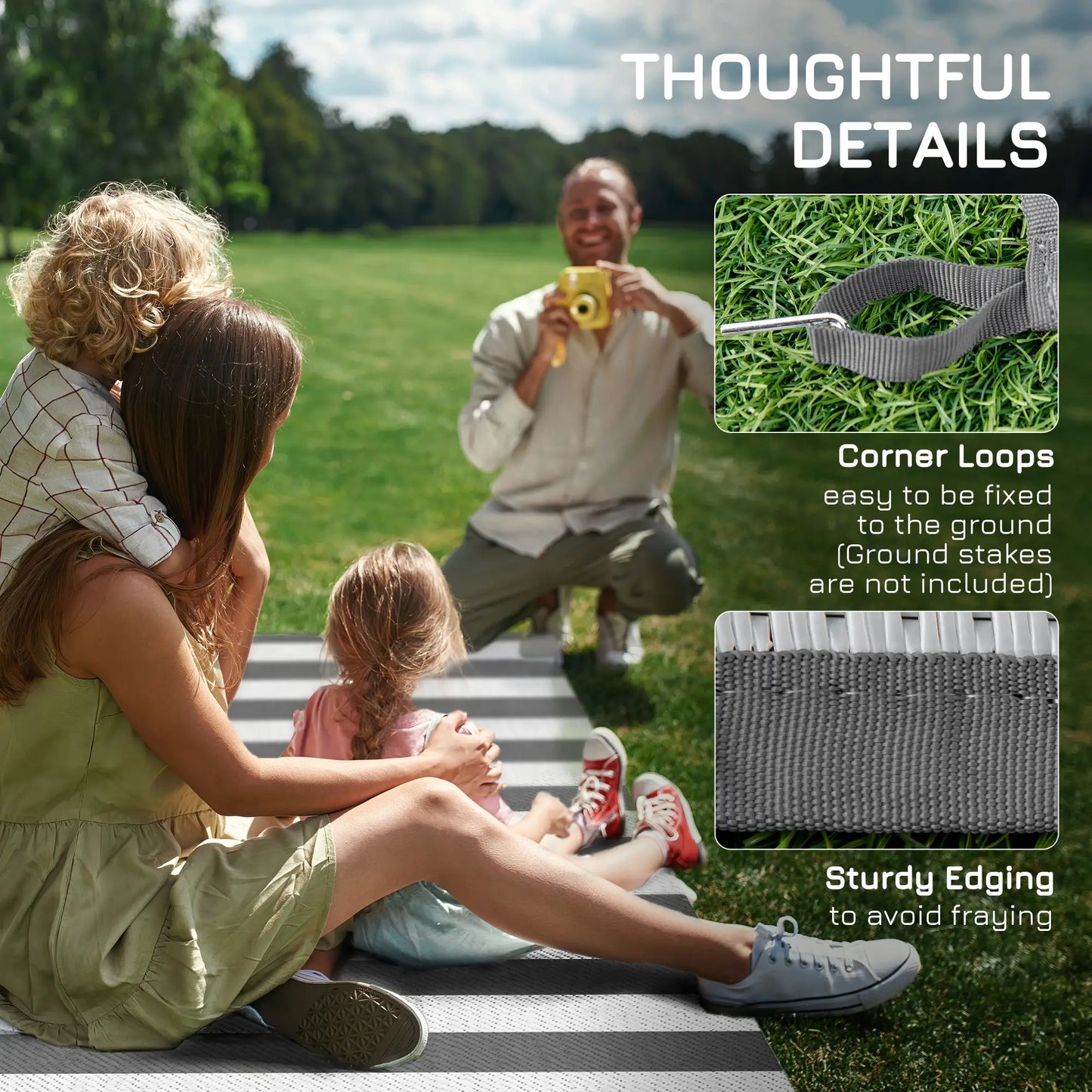 Reversible Outdoor RV Rug, Patio Floor Mat, 9' x 18', Grey & White Garden Decor at Gallery Canada