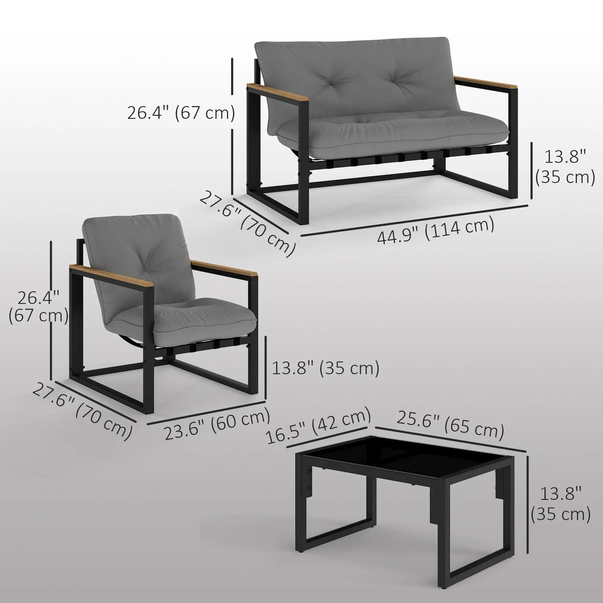 4 Piece Patio Furniture Set, Loveseat Sofa With Coffee Table, Light Grey Patio Furniture Sets at Gallery Canada