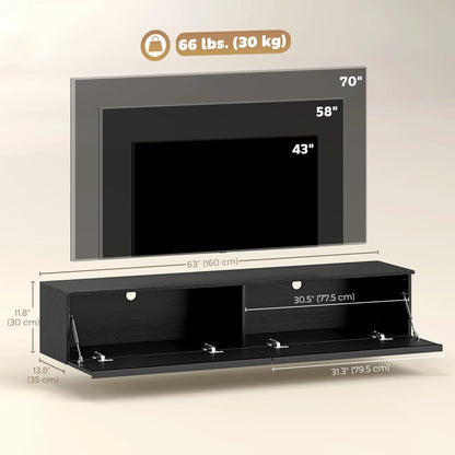Wall Mounted TV Stand, Floating Cabinet, 70", High Gloss, Black