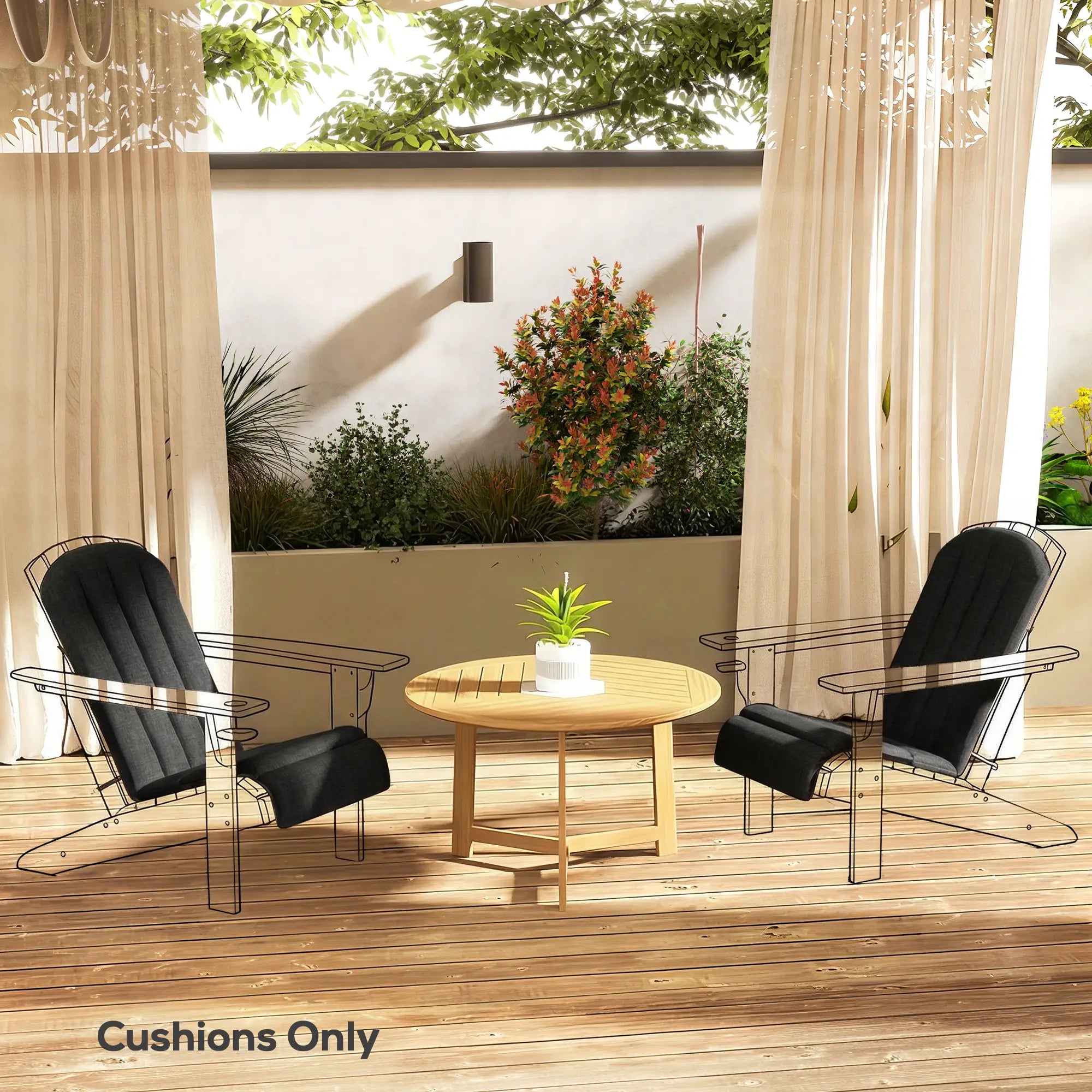 Set Of 2 Patio Chair Cushions, High Back Adirondack, High-Density Foam, Black Patio Chair Cushions at Gallery Canada