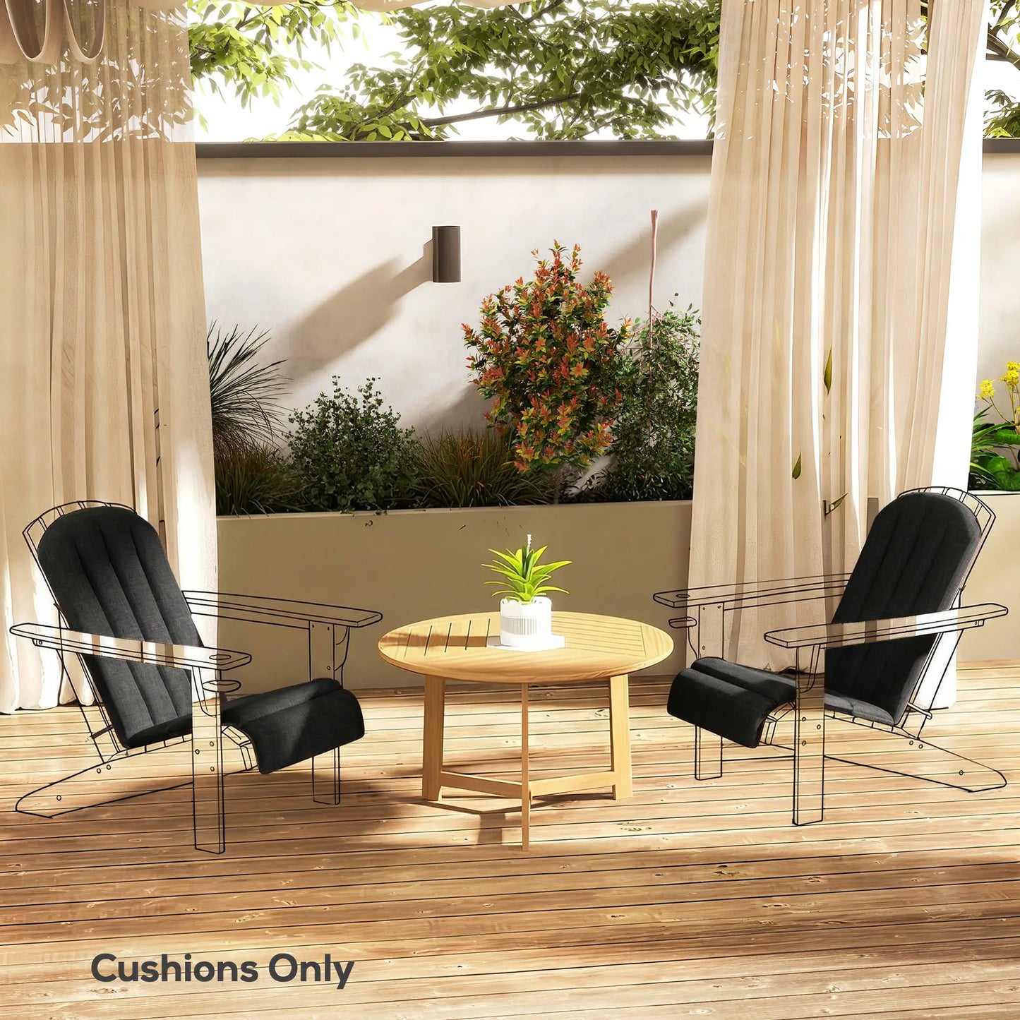 Set Of 2 Patio Chair Cushions, High Back Adirondack, High-Density Foam, Black Patio Chair Cushions at Gallery Canada