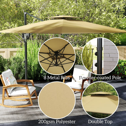 Square Cantilever Patio Umbrella, Double Top, 8' x 9', Khaki Offset Cantilever Umbrellas at Gallery Canada