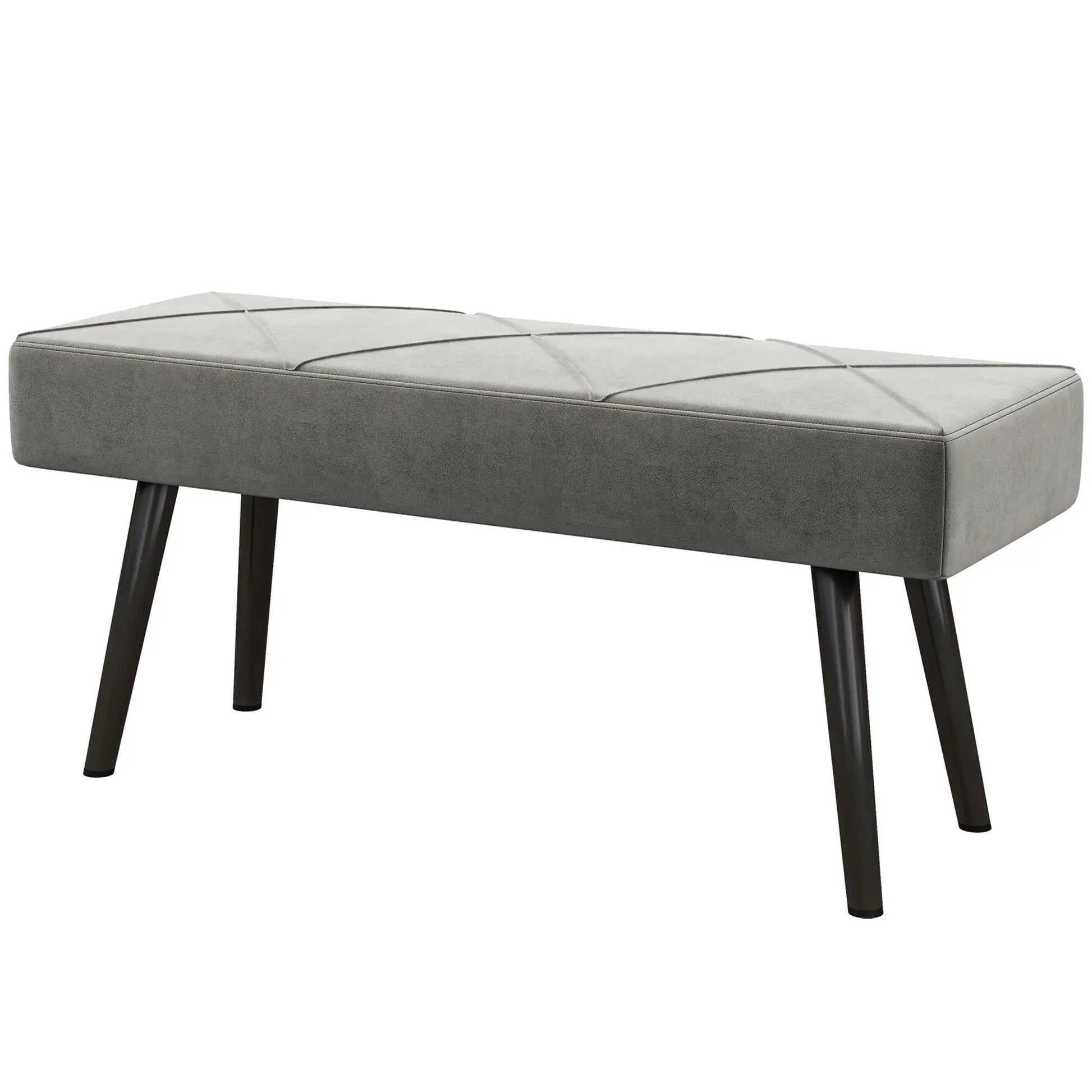 39 Inches Upholstered Bed Bench, Modern Steel Legs, Grey Storage Ottomans & Benches Grey at Gallery Canada