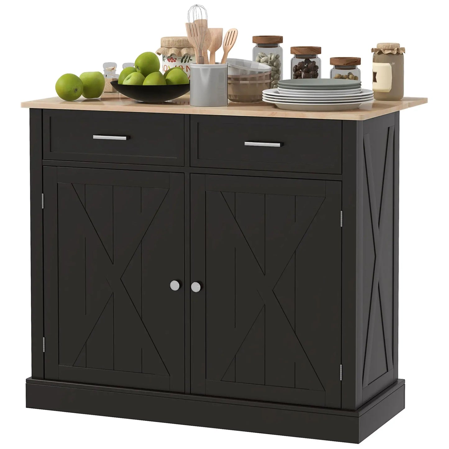 Kitchen Island with Drop Leaf, 2 Drawers, Adjustable Shelves, Black Kitchen Islands & Kitchen Carts at Gallery Canada