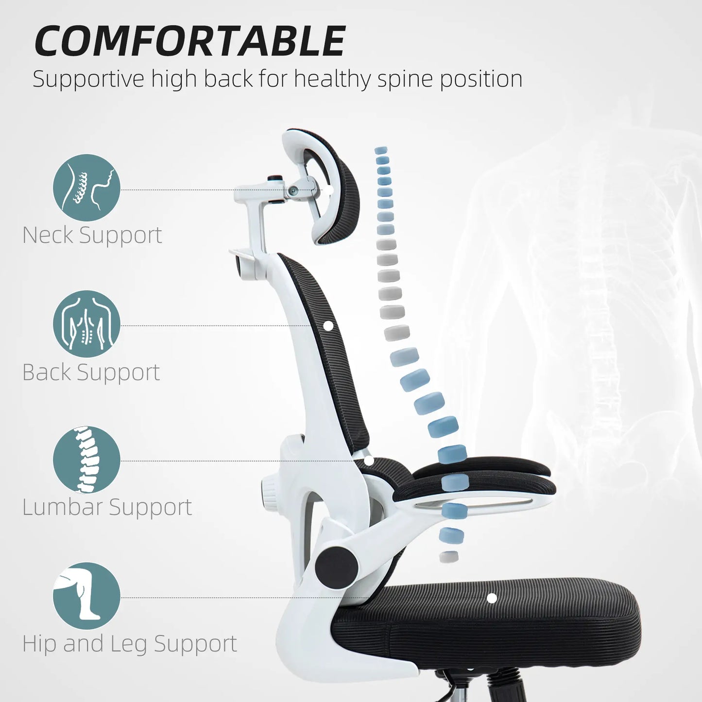 Mesh Office Chair, Ergonomic Desk Chair, Flip-Up Armrest, Adjustable Lumbar Support, Black Office Chairs at Gallery Canada