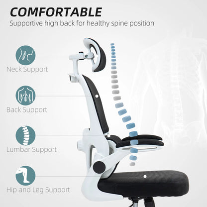 Mesh Office Chair, Ergonomic Desk Chair, Flip-Up Armrest, Adjustable Lumbar Support, Black Office Chairs at Gallery Canada