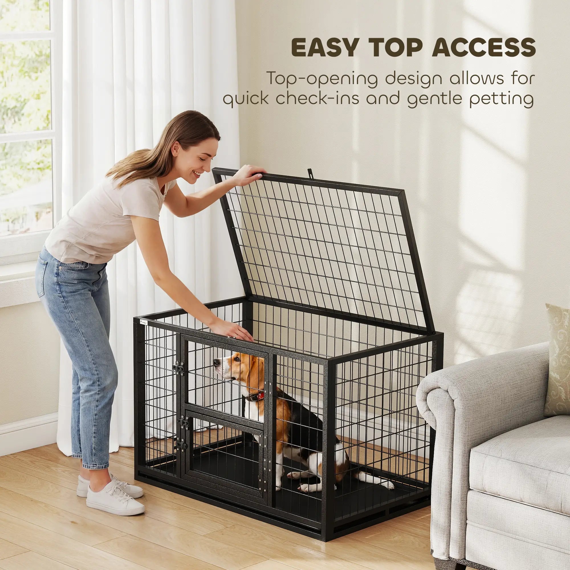 37 Inch Heavy Duty Dog Crate, Metal Kennel With Removable Tray Dog Cages & Crates at Gallery Canada