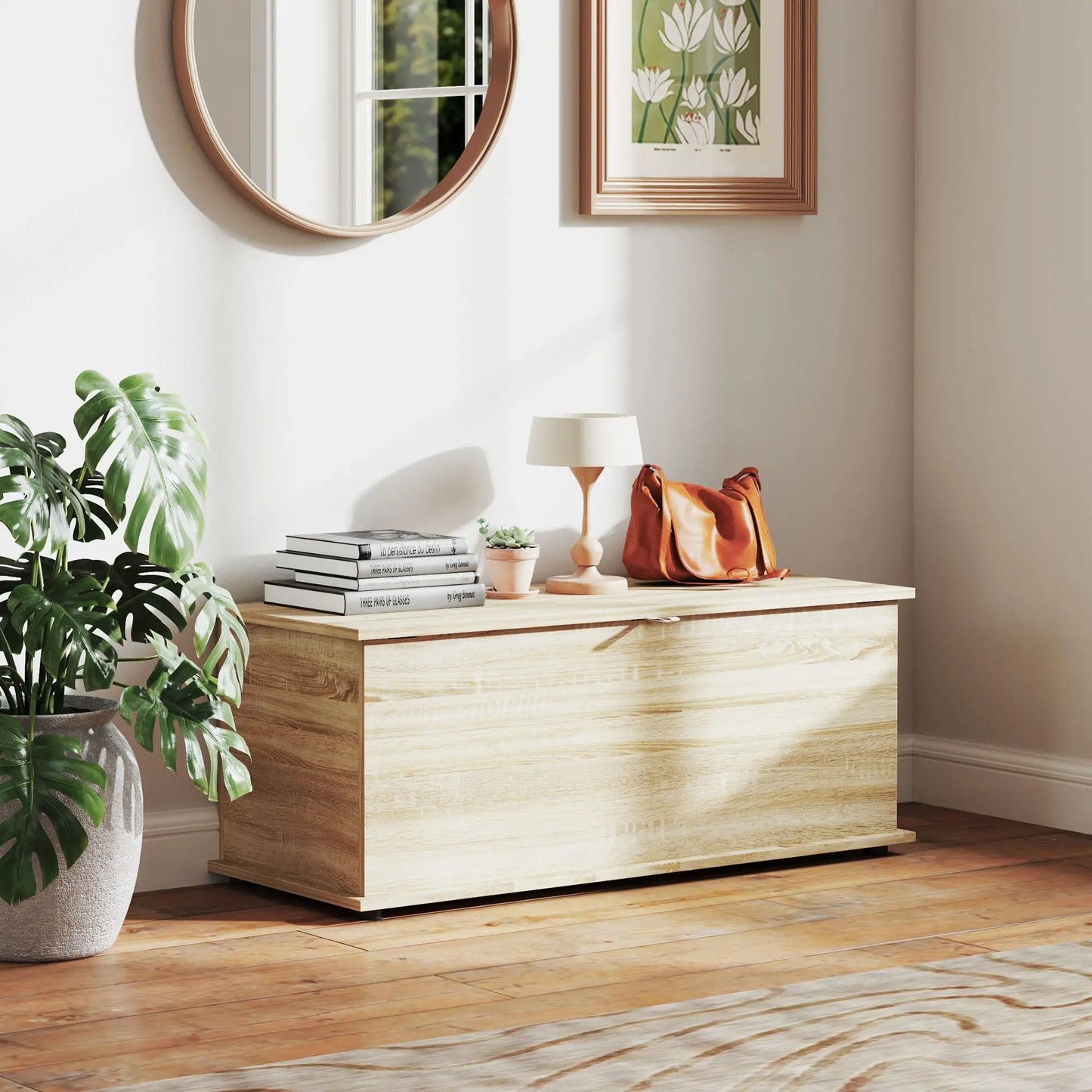 39.5" Storage Chest, Flip-Top Lid, Entryway Bench, Oak Storage Ottomans & Benches at Gallery Canada