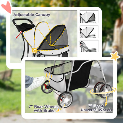 Foldable Pet Stroller, With Wheels, Reflective Strips, Brake, Pad, Basket, Grey Dog Bike Trailers & Strollers at Gallery Canada