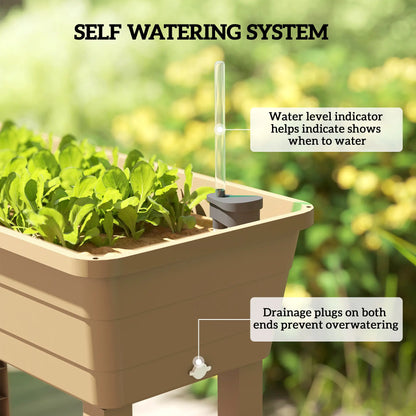 41L Self Watering Raised Garden Bed, Transparent Lid, Storage Shelf, Brown