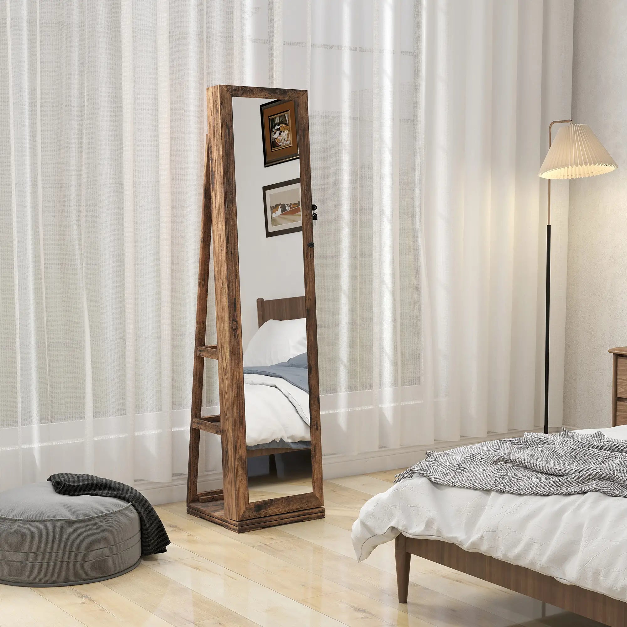 360° Swivel Jewelry Armoire, Lockable Mirror Cabinet, Rustic Brown Jewelry Armoire & Jewellery Mirror Cabinets at Gallery Canada