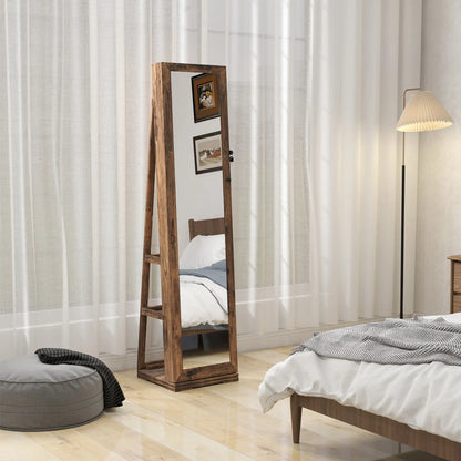 360° Swivel Jewelry Armoire, Lockable Mirror Cabinet, Rustic Brown Jewelry Armoire & Jewellery Mirror Cabinets at Gallery Canada