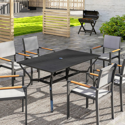 Rectangle Patio Dining Table, Outdoor for 6, Steel Frame, Black Patio Dinning Tables at Gallery Canada