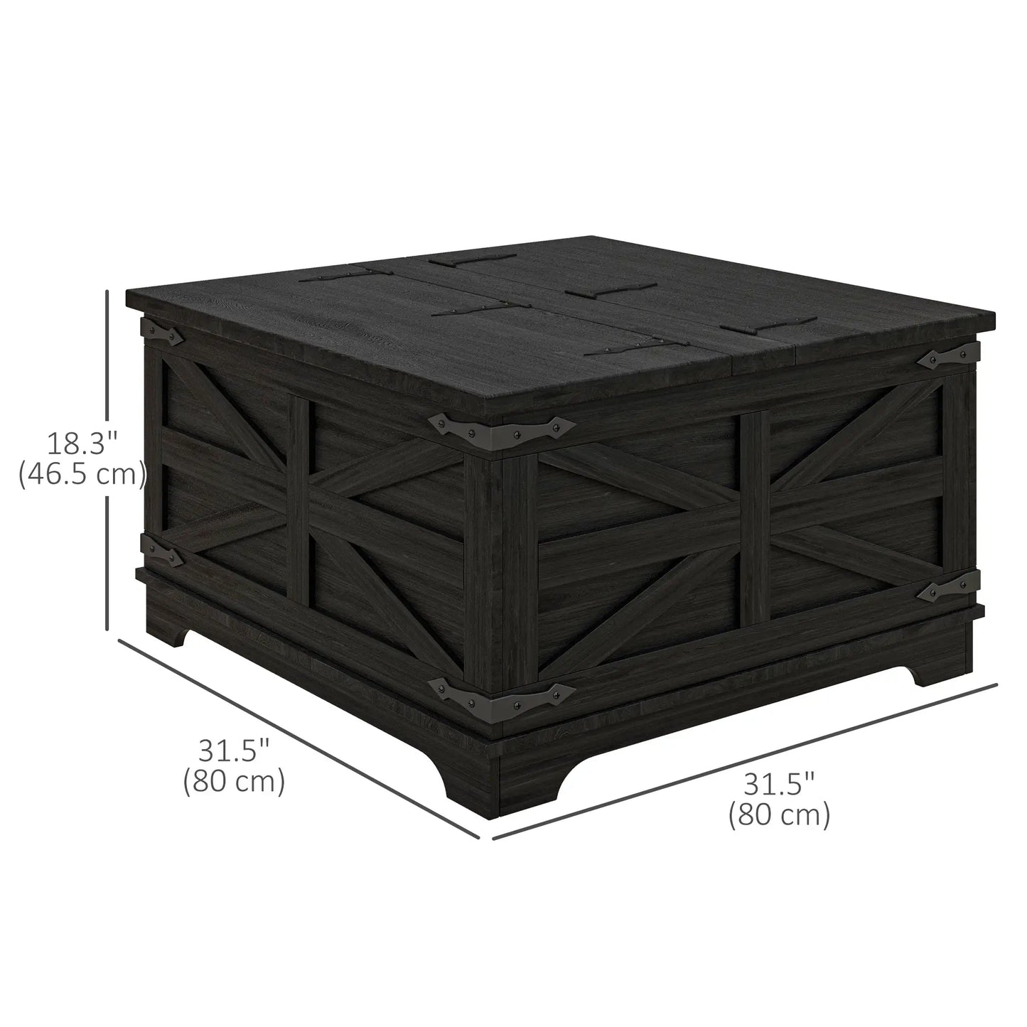 Farmhouse Coffee Table, Square Flip-Top Lid, Hidden Storage, Black Coffee Tables at Gallery Canada