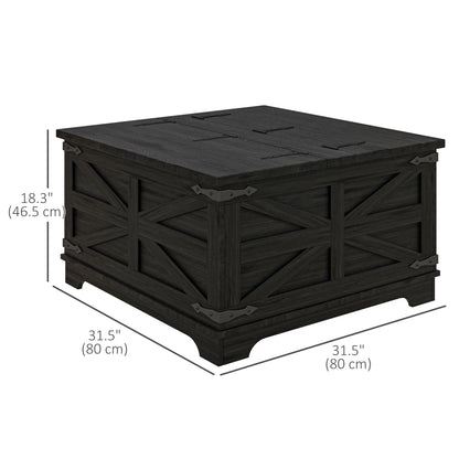 Farmhouse Coffee Table, Square Flip-Top Lid, Hidden Storage, Black Coffee Tables at Gallery Canada
