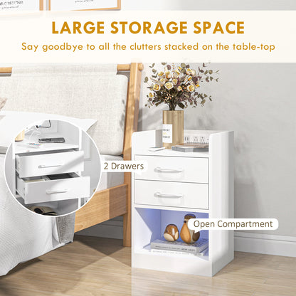 Tall Nightstand with Charging Station and LED Lights, Small Bedside Table with AC Outlets, USB Ports, 2 Drawers, Shelf Bedside Tables at Gallery Canada