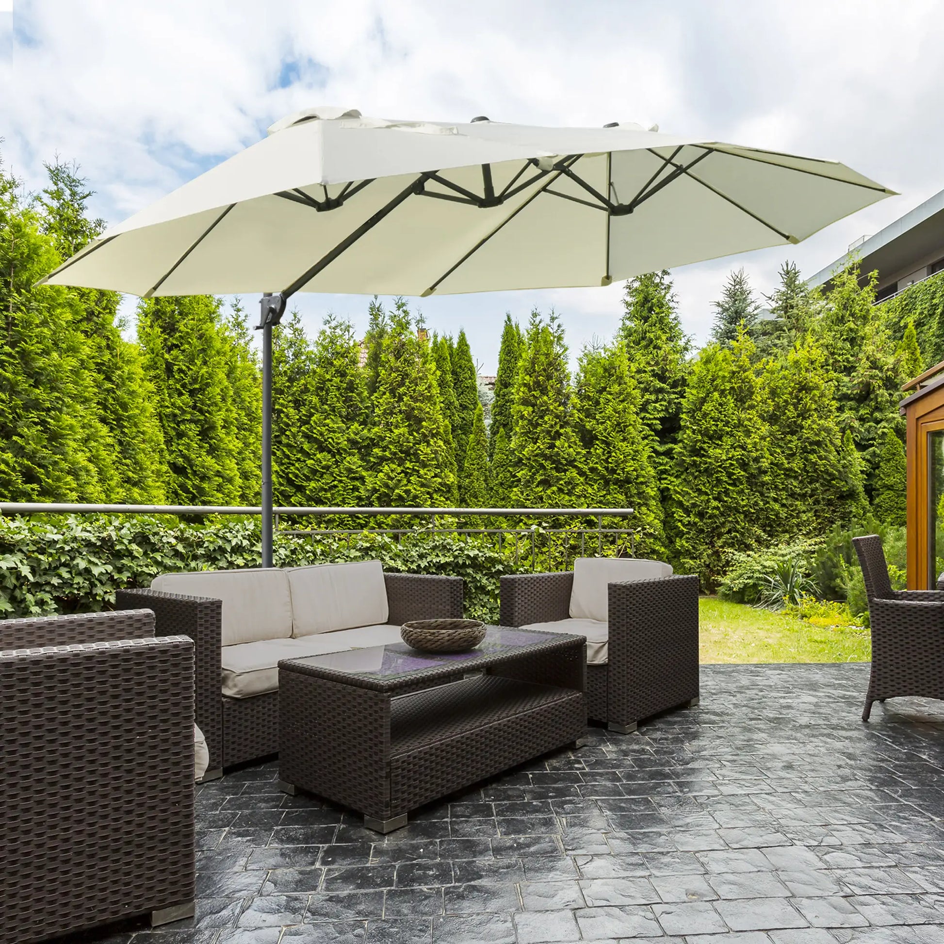 Outdoor Cantilever Umbrella, Twin Canopy Sunshade, Lift, Beige Cantilever Umbrellas at Gallery Canada