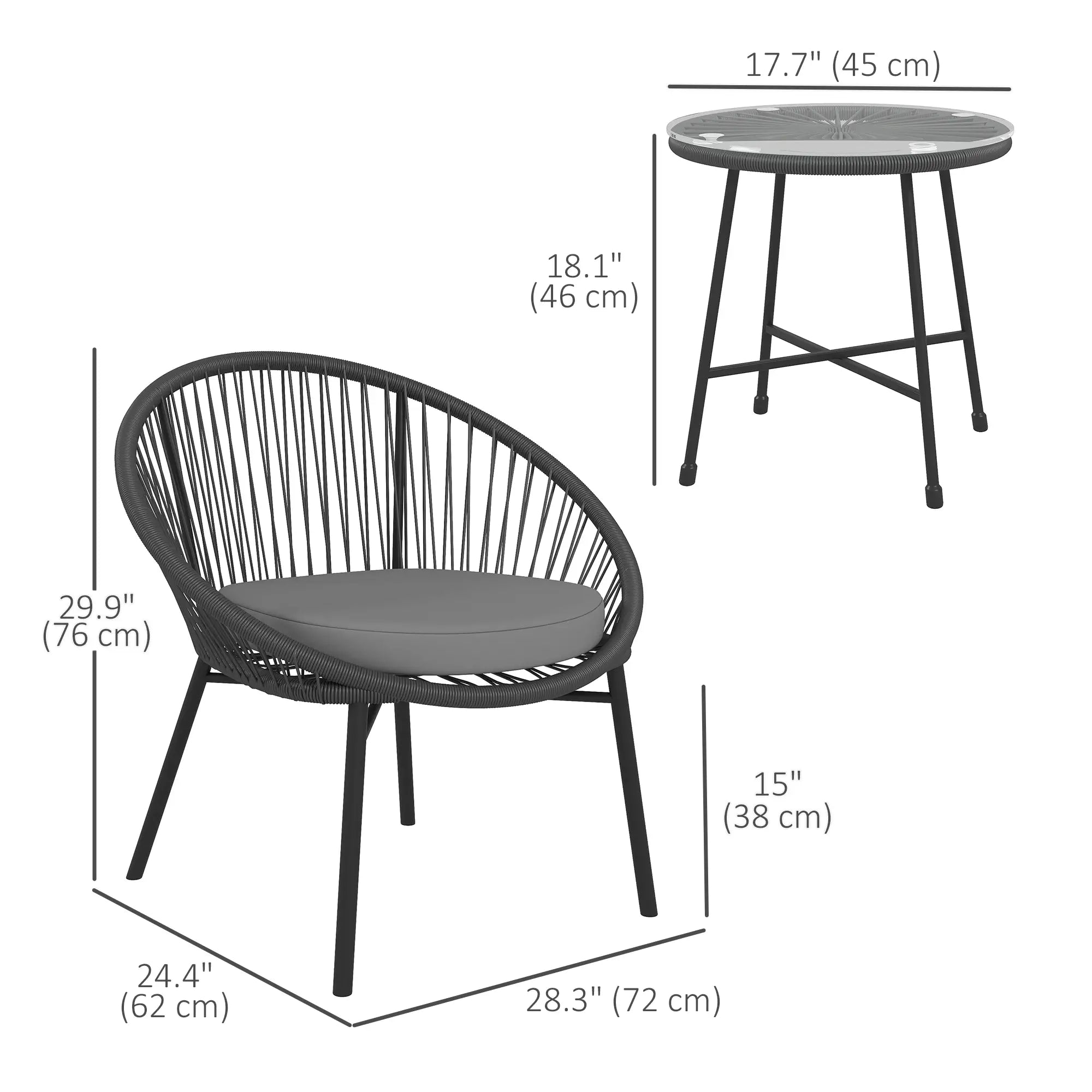3-Piece Wicker Patio Set, Soft Cushions, Glass Tabletop, Black Bistro Sets at Gallery Canada