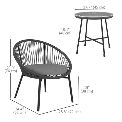 3-Piece Wicker Patio Set, Soft Cushions, Glass Tabletop, Black Bistro Sets at Gallery Canada
