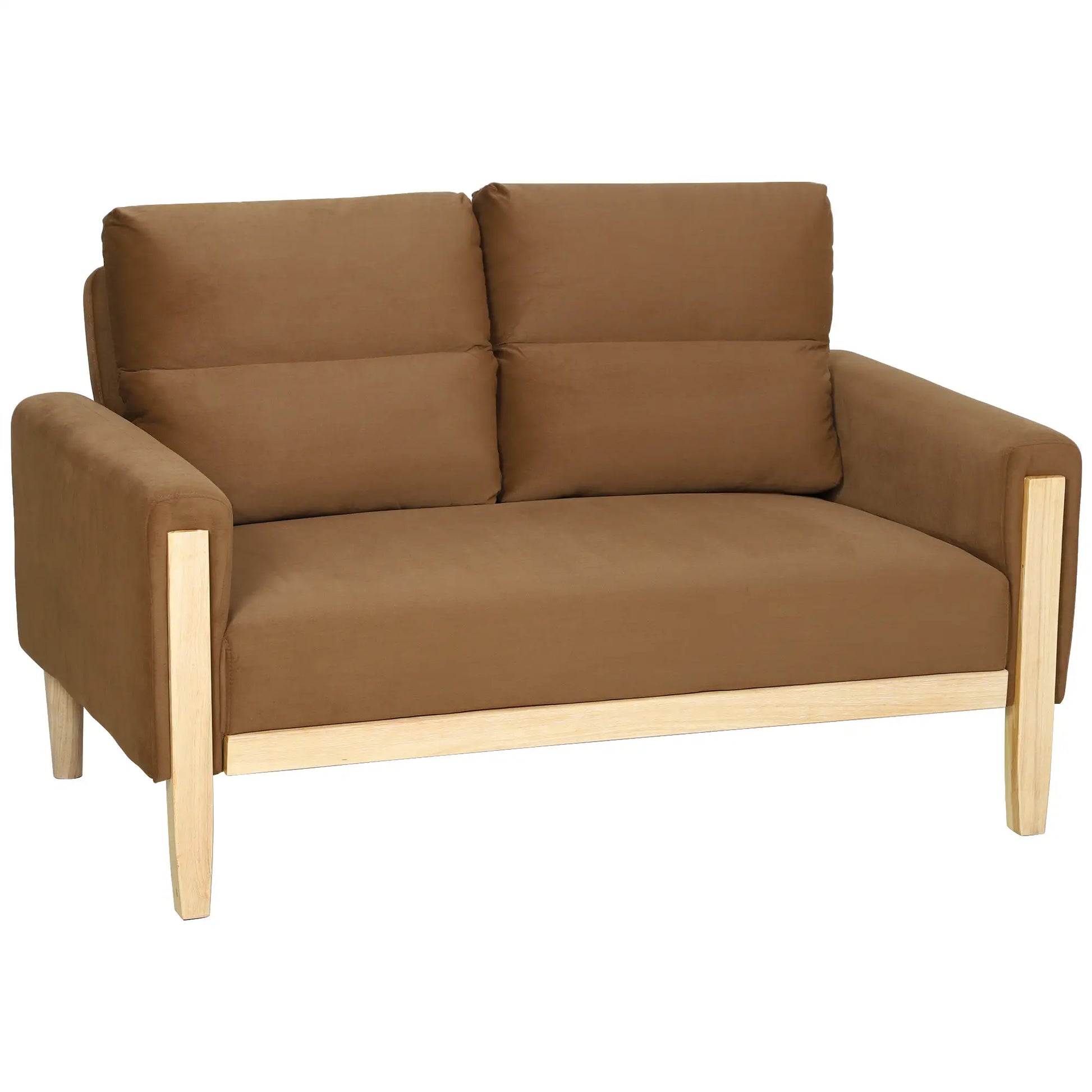 53 Inch Loveseat Sofa, 2 Seater Couch, Solid Wood Legs, Modern Velvet, Brown 2-Seater Sofas at Gallery Canada