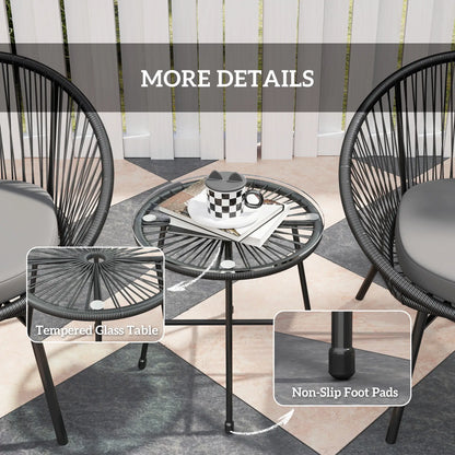 3-Piece Wicker Patio Set, Soft Cushions, Glass Tabletop, Black Bistro Sets at Gallery Canada