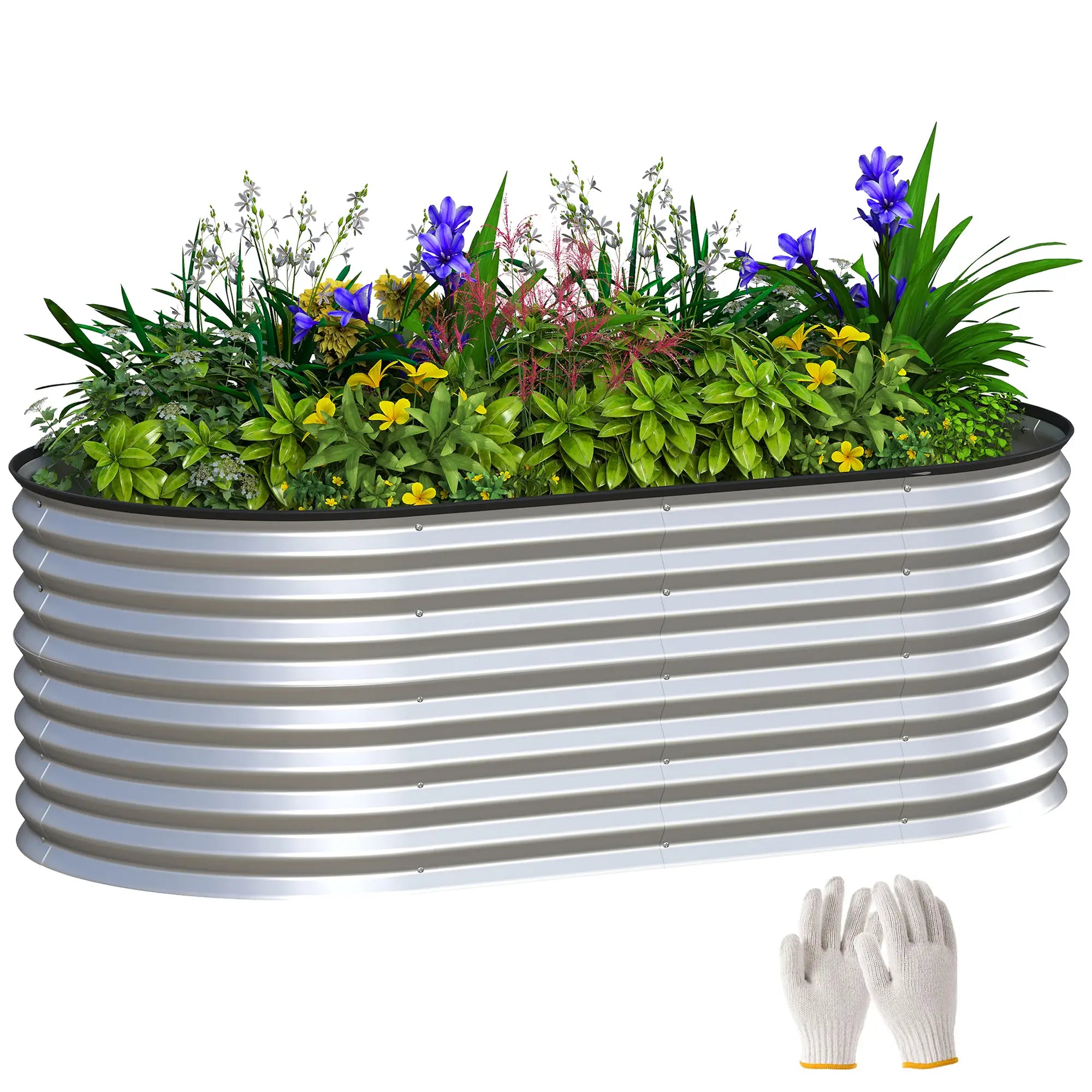 Galvanized Raised Garden Bed, 5 x 2.5 x 2 ft, Oval Planter Box, Silver Galvanized Planter Boxes at Gallery Canada
