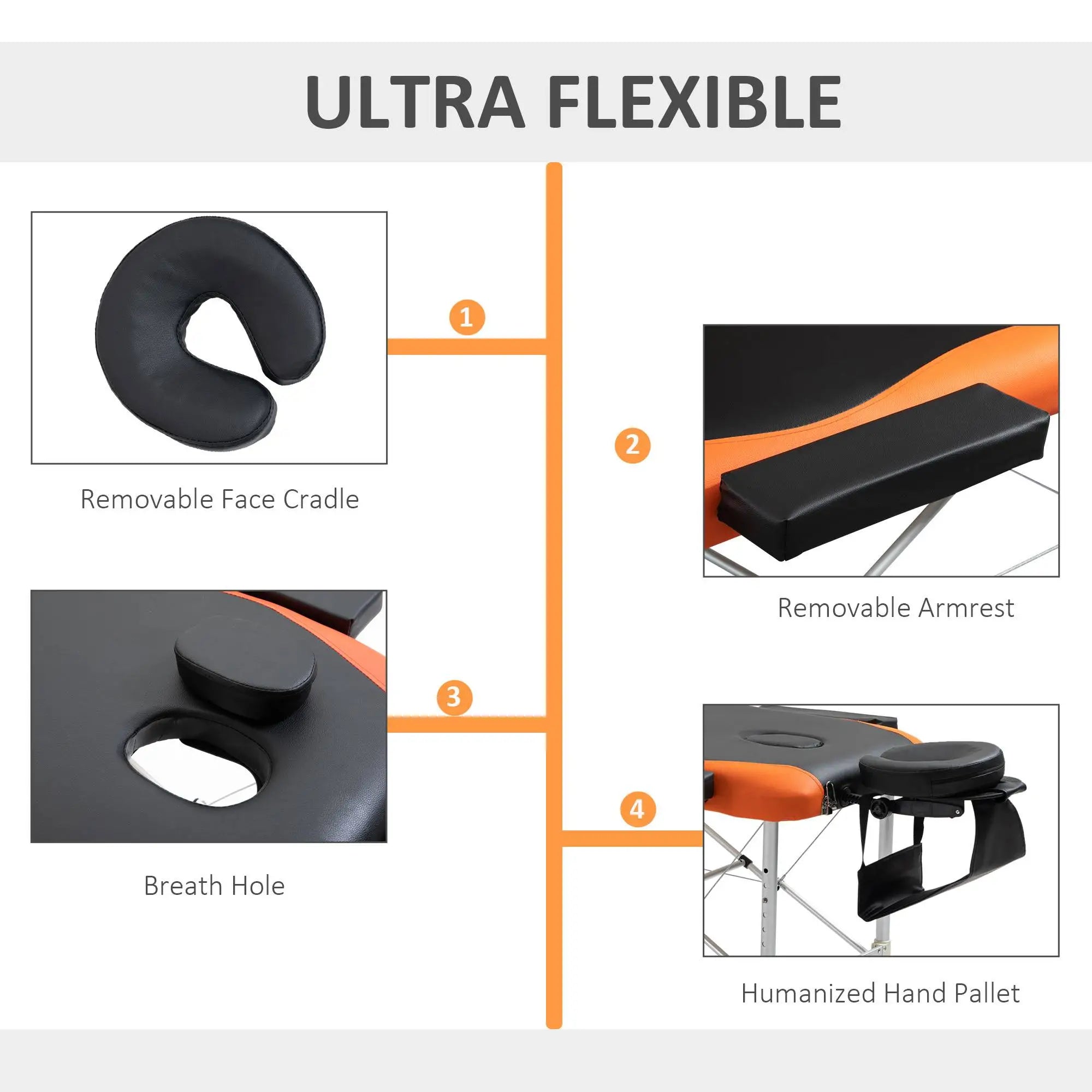 85 Foldable Massage Table, 3 Section, Salon SPA Facial Couch Bed, Black/Orange Portable Massage Tables at Gallery Canada