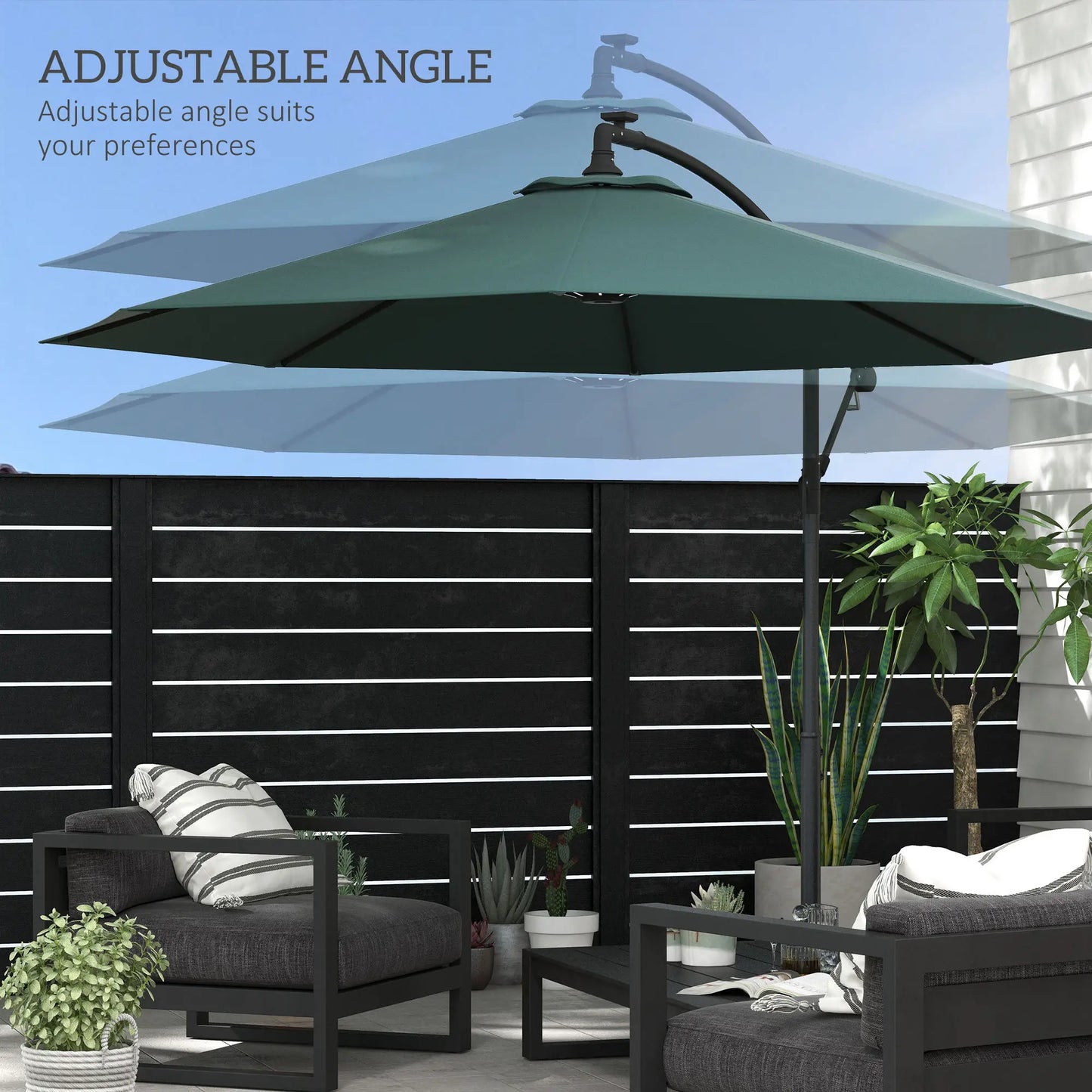 10ft Outdoor Cantilever Umbrella, Solar LED Lights, Crank, Green Cantilever Umbrellas at Gallery Canada