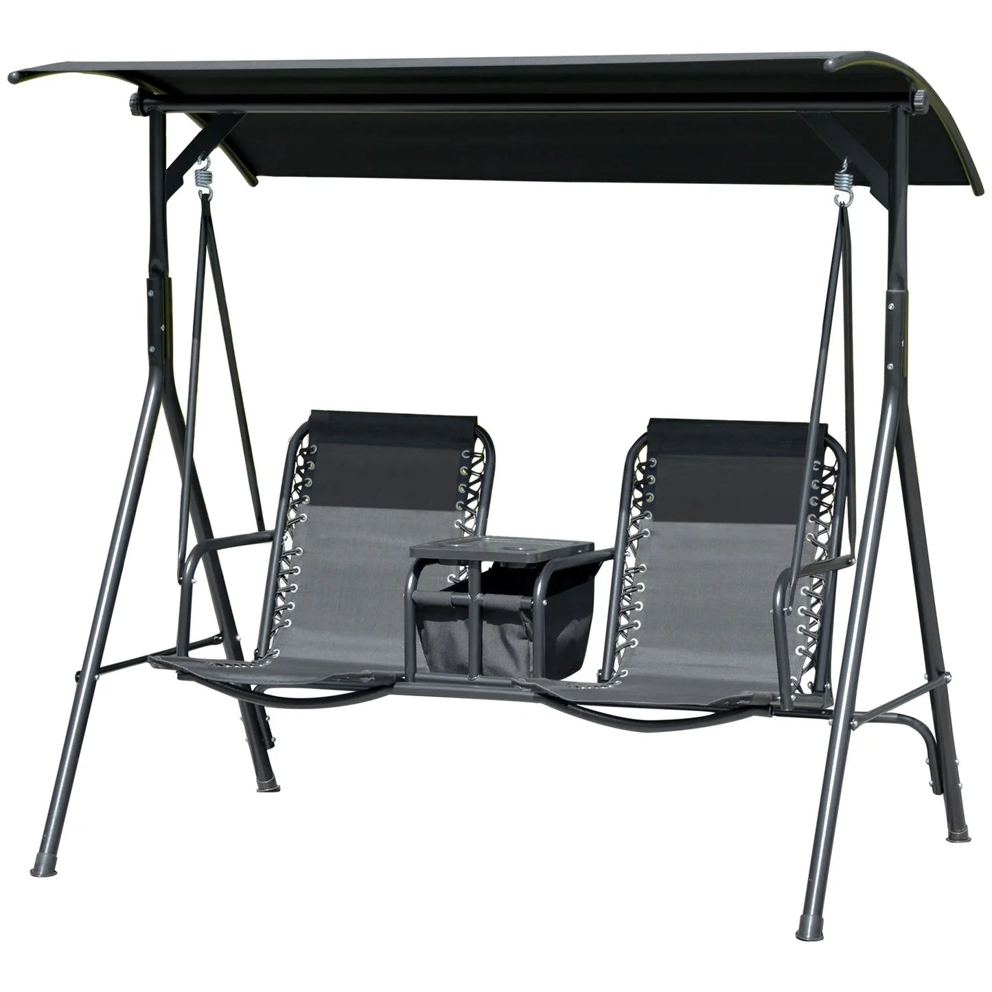 2 Person Porch Swing with Storage Table, Cup Holder, Canopy, Black Patio Swings with Stand Black at Gallery Canada