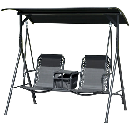 2 Person Porch Swing with Storage Table, Cup Holder, Canopy, Black Patio Swings with Stand Black at Gallery Canada