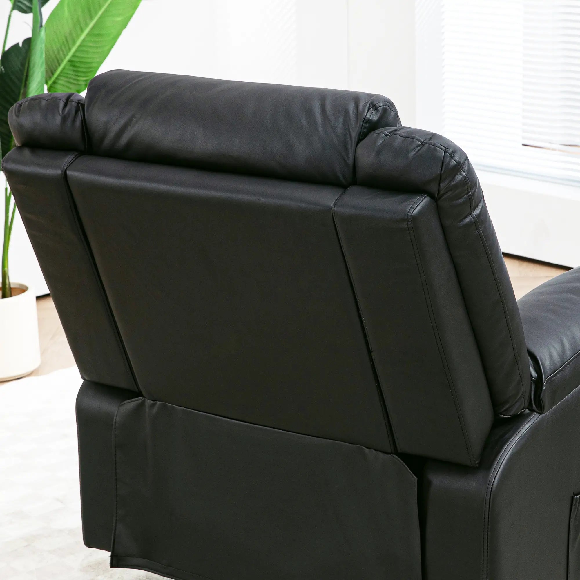 PU Leather Reclining Chair, Recliner Chair for Living Room with Footrest and 2 Side Pockets, Black Single Sofas at Gallery Canada