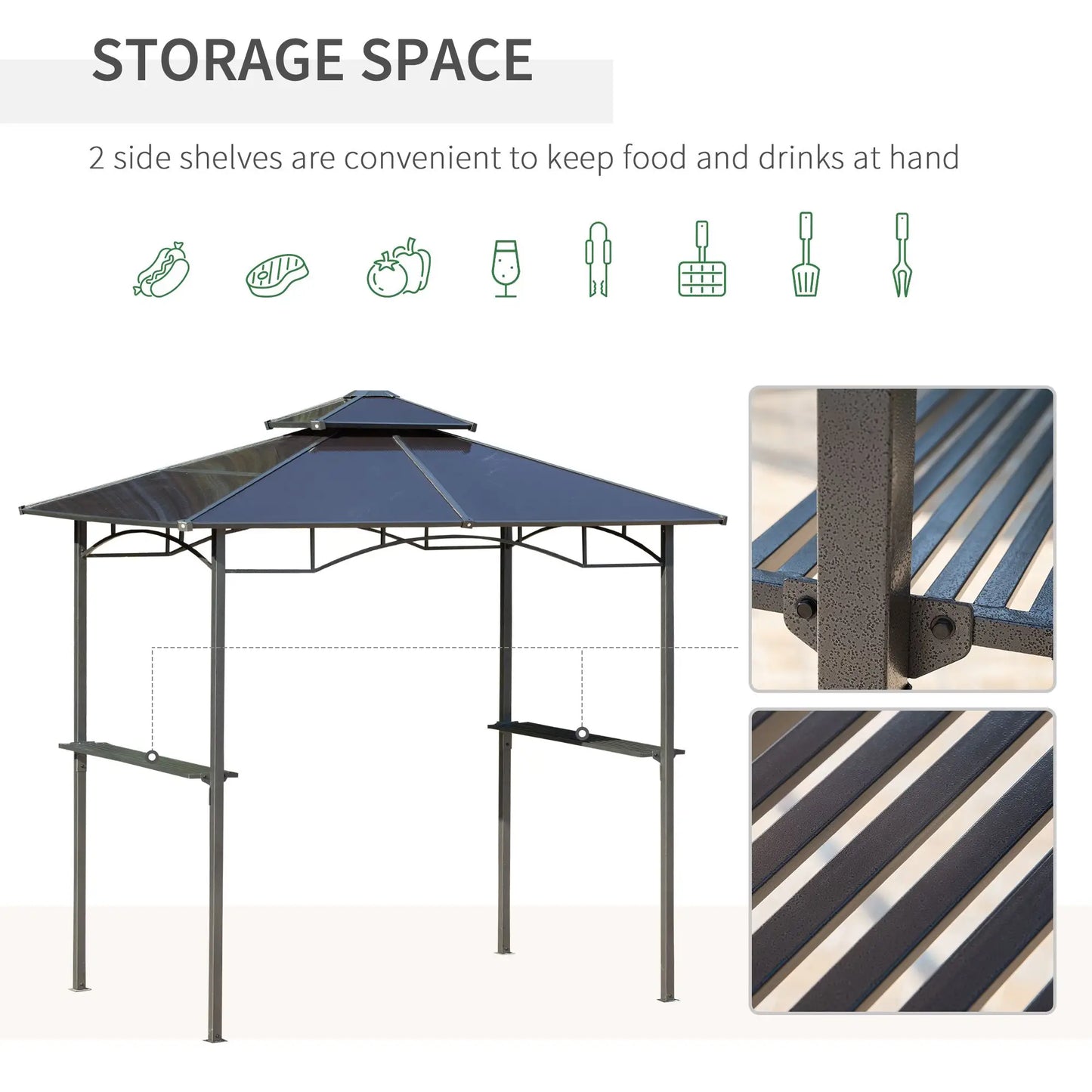 8' x 5' Hardtop Grill Gazebo, Aluminum BBQ Canopy, Outdoor With Side Shelves BBQ Grill Gazebos at Gallery Canada