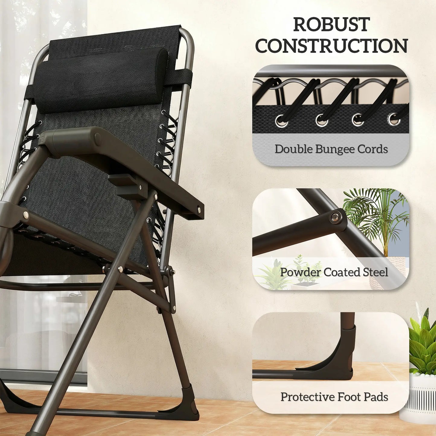 Zero Gravity Chair Set Of 2, Folding Reclining Outdoor Lounge Chair, Black Lounger Chairs at Gallery Canada