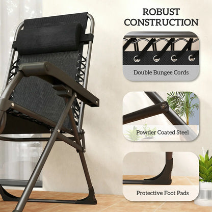 Zero Gravity Chair Set Of 2, Folding Reclining Outdoor Lounge Chair, Black Lounger Chairs at Gallery Canada