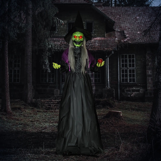 5.9' Life Size Animatronic Old Witch, Sound, Motion Activated, Light Up Eyes Halloween Decorations Purple, Black at Gallery Canada