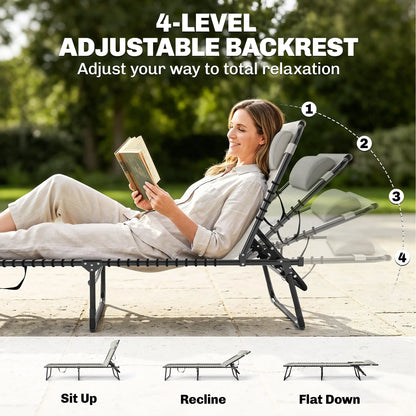 Outdoor Folding Lounge Chair, 4-Level Adjustable, Cream Lounger Chairs at Gallery Canada