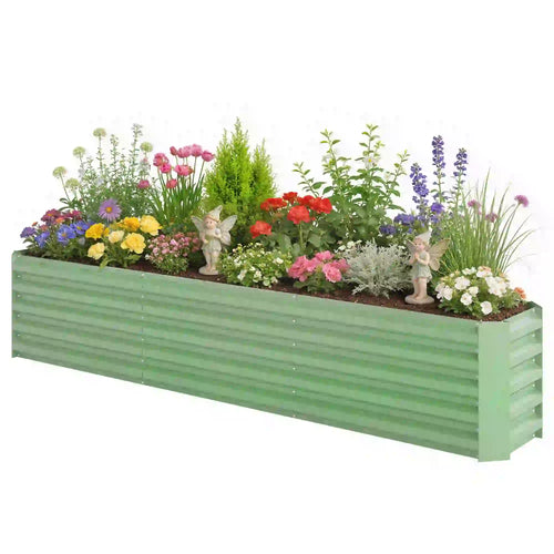 8 x 1.3 x 1.5ft Galvanized Raised Garden Bed, Light Green Planter Box, Light Green