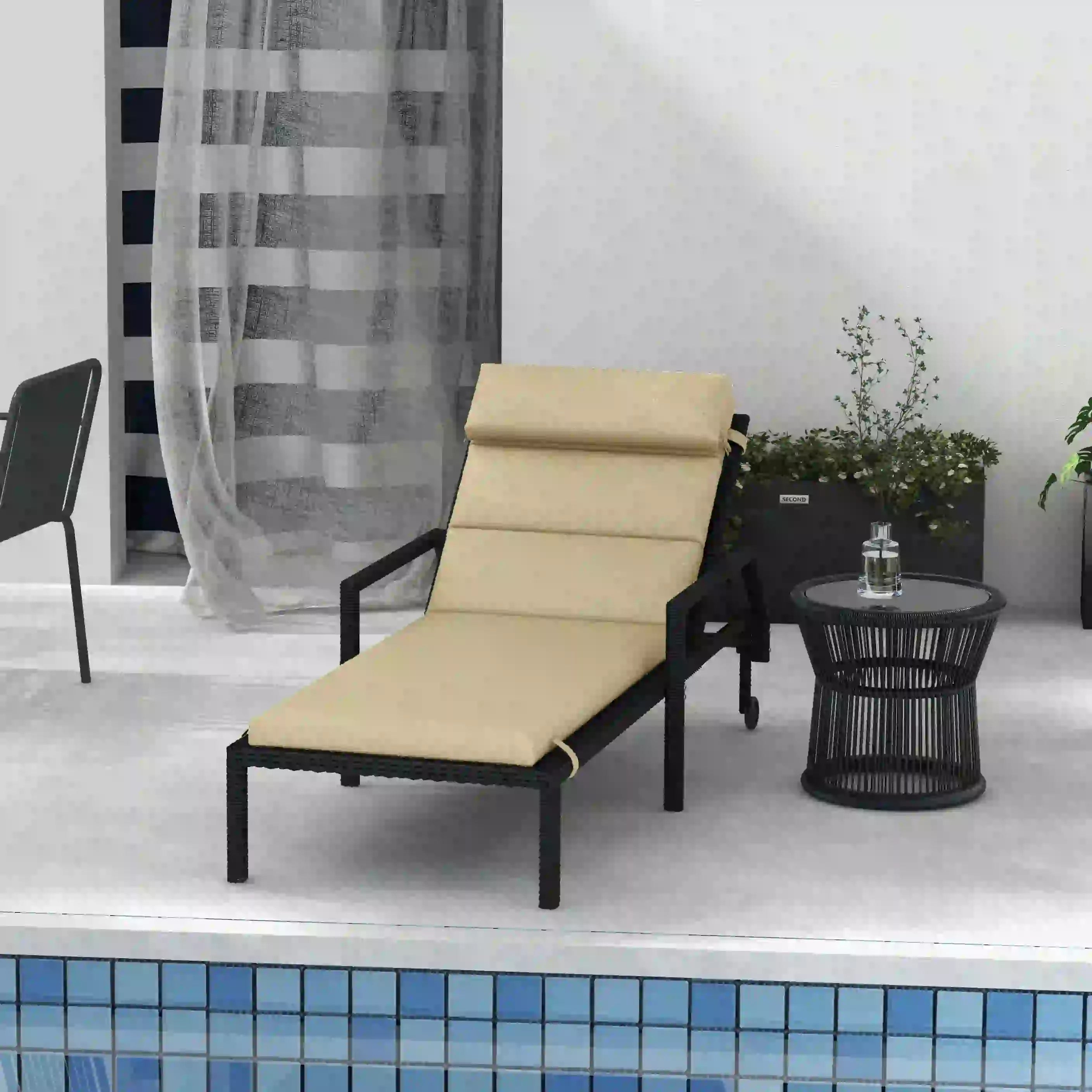 Chaise Lounge Chair Cushion, Sun Lounger Pads with Headrest, Beige Patio Chair Cushions at Gallery Canada