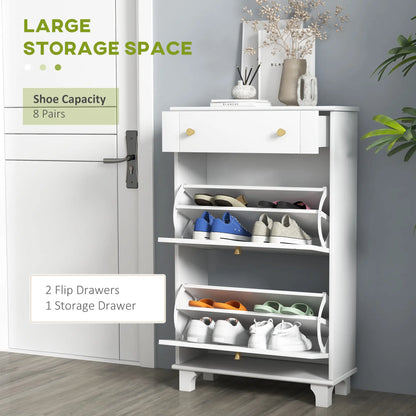 Slim Shoe Storage, 2 Flip Drawers, Adjustable Shelves, 8 Pair, White Shoe Storage Cabinets & Racks at Gallery Canada