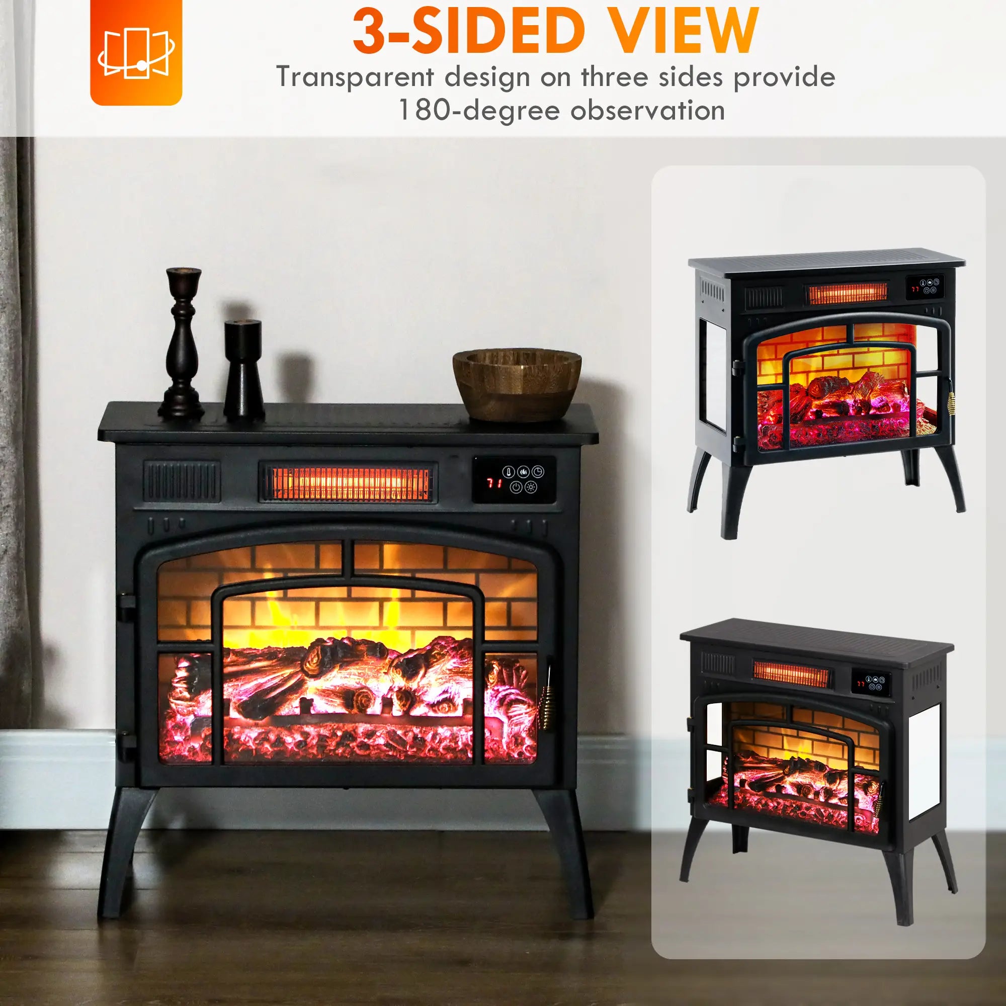 Electric Fireplace Stove, Infrared Heater, Realistic Flame, Adjustable, 1500W, Black Electric Fireplaces at Gallery Canada