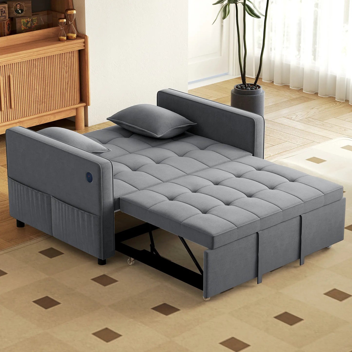 3-In-1 Convertible Sofa Bed, Pull Out Sleeper, Adjustable Backrest, Dark Grey 2-Seater Sofas at Gallery Canada