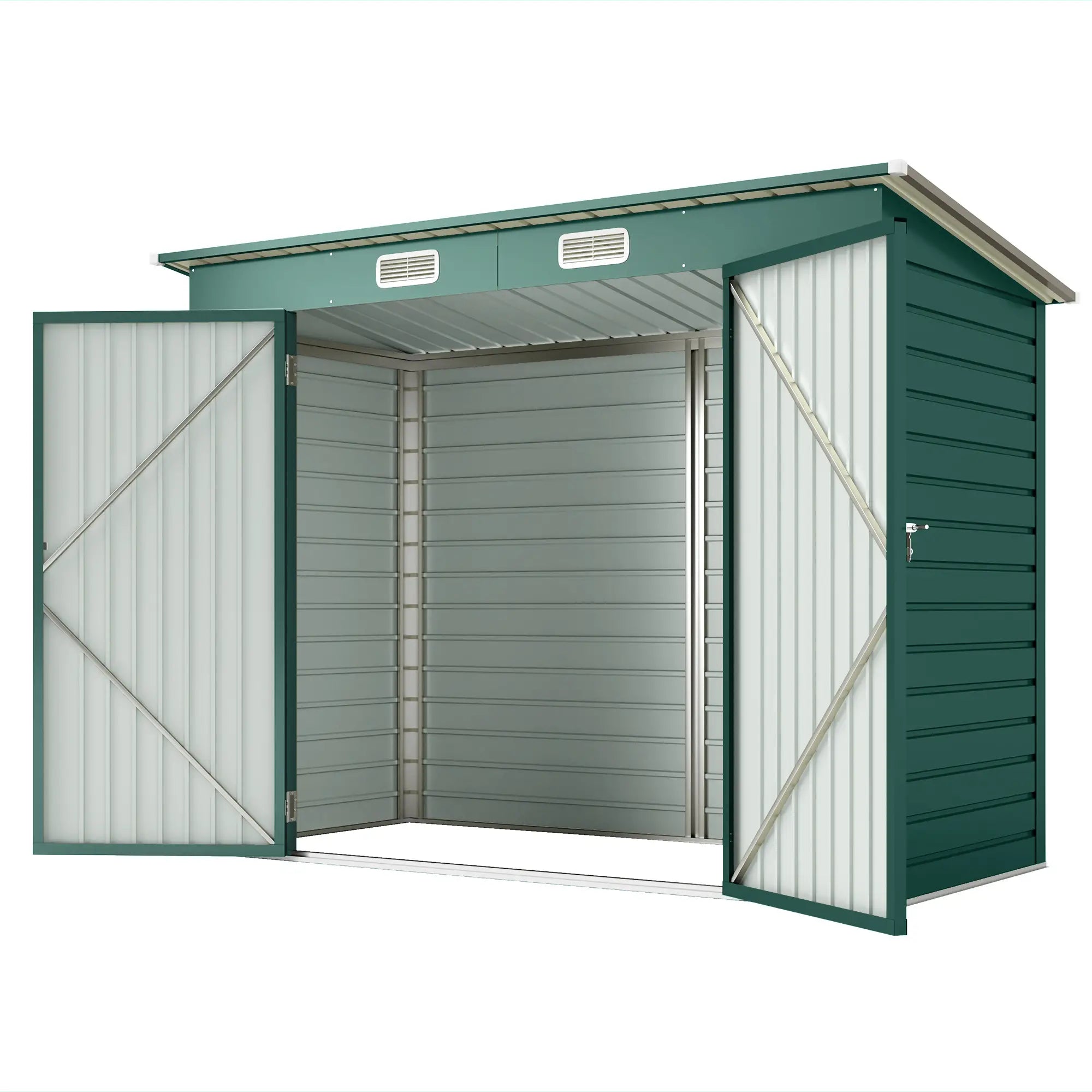 8 x 4FT Galvanized Metal Garden Shed, Double Doors, 2 Vents, Green Sheds Green at Gallery Canada