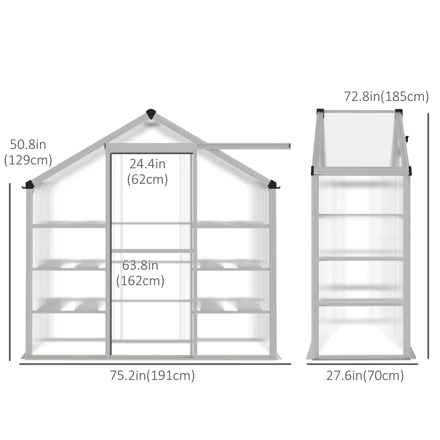 6.3' x 2.3' x 6.1' Outdoor Walk-In Greenhouse, 3-Tier Shelves, Polycarbonate, Aluminum Frame Walk In Greenhouses at Gallery Canada