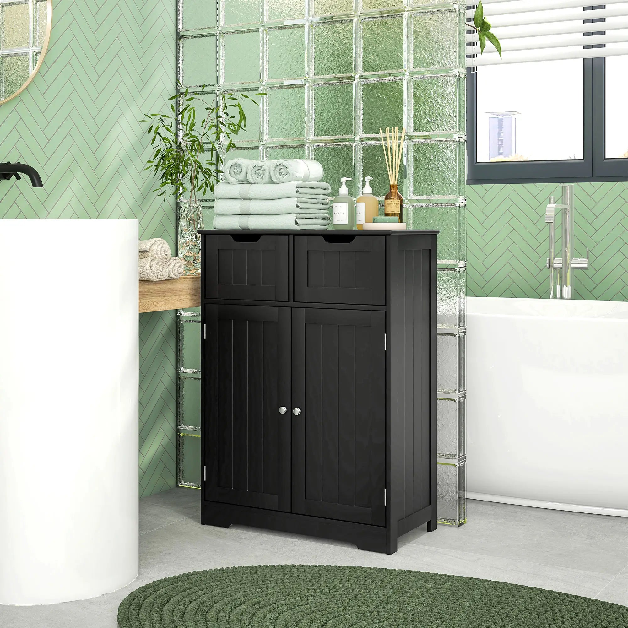 Bathroom Storage Cabinet, 2 Drawers, Adjustable Shelf, Black Bathroom Cabinets at Gallery Canada
