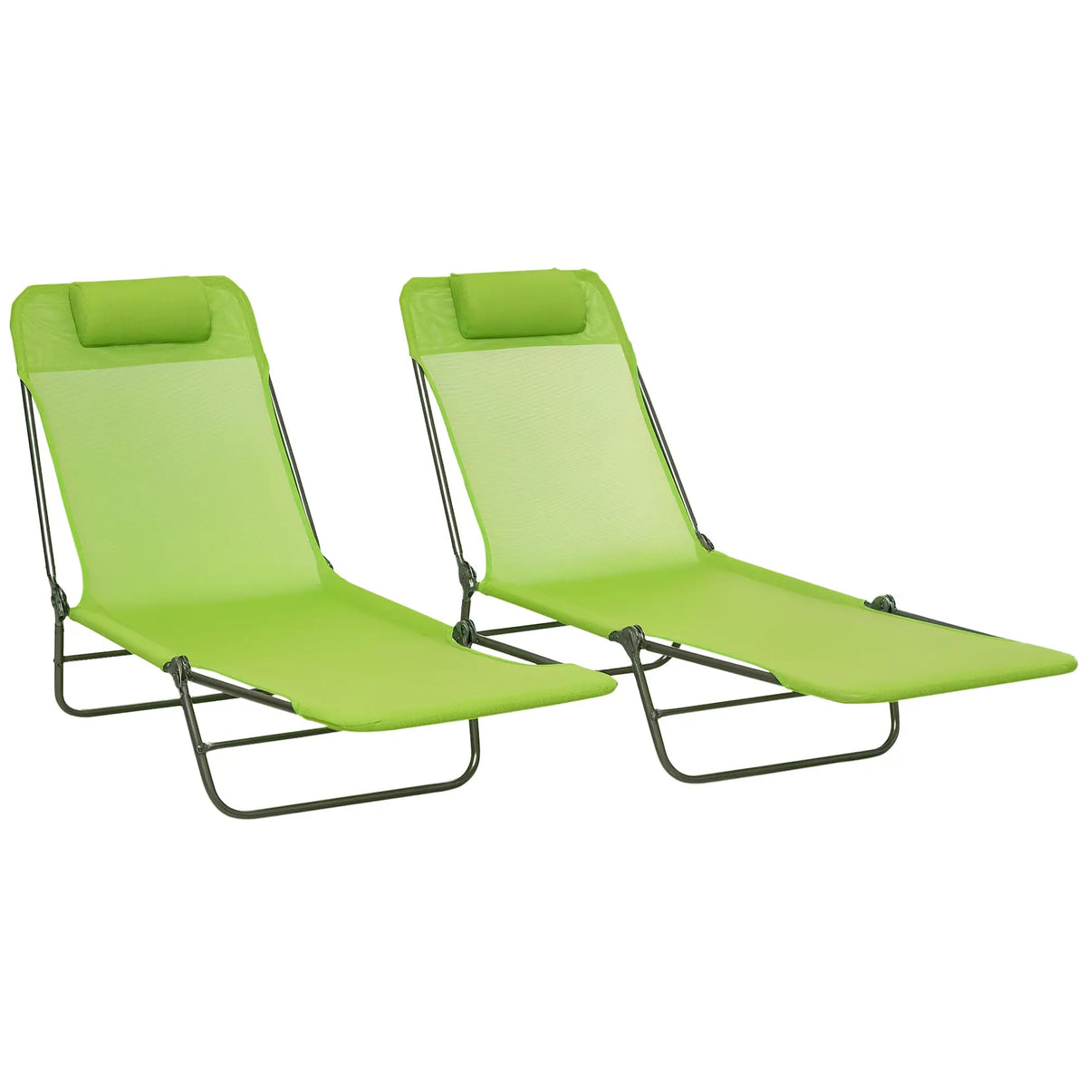 Set of 2 Folding Chaise Lounge Chairs, Outdoor, Reclining, Green