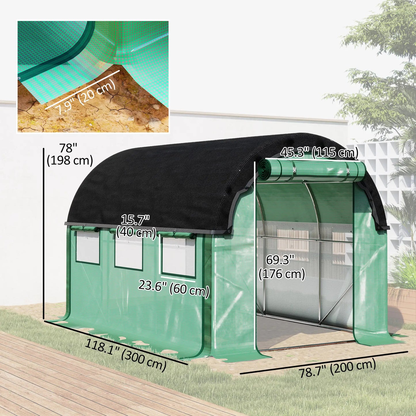 Walk-in Tunnel Greenhouse, 6.6' x 10' x 6.5', Green
