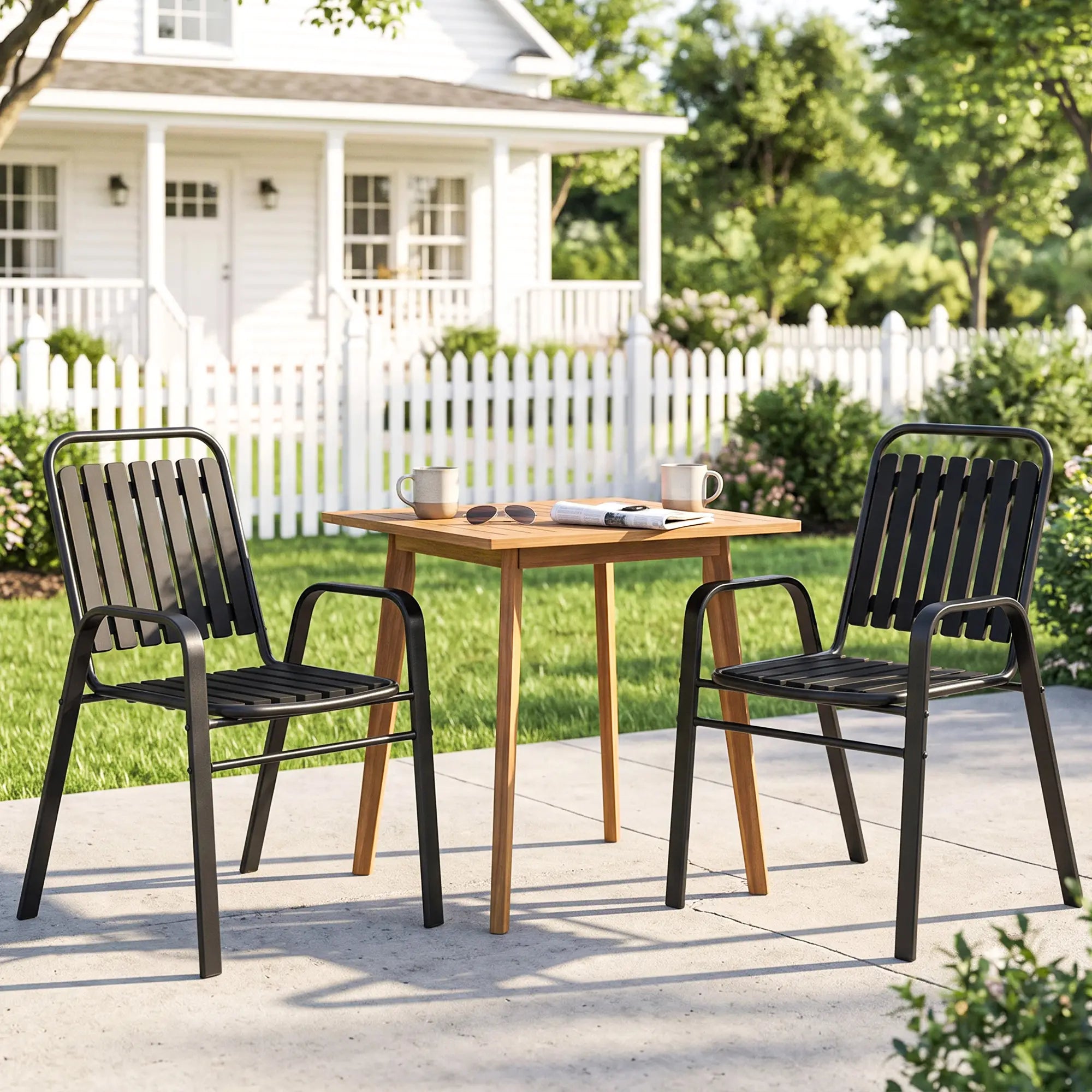 Stackable Outdoor Dining Chairs Set Of 2, Black Patio Chairs at Gallery Canada