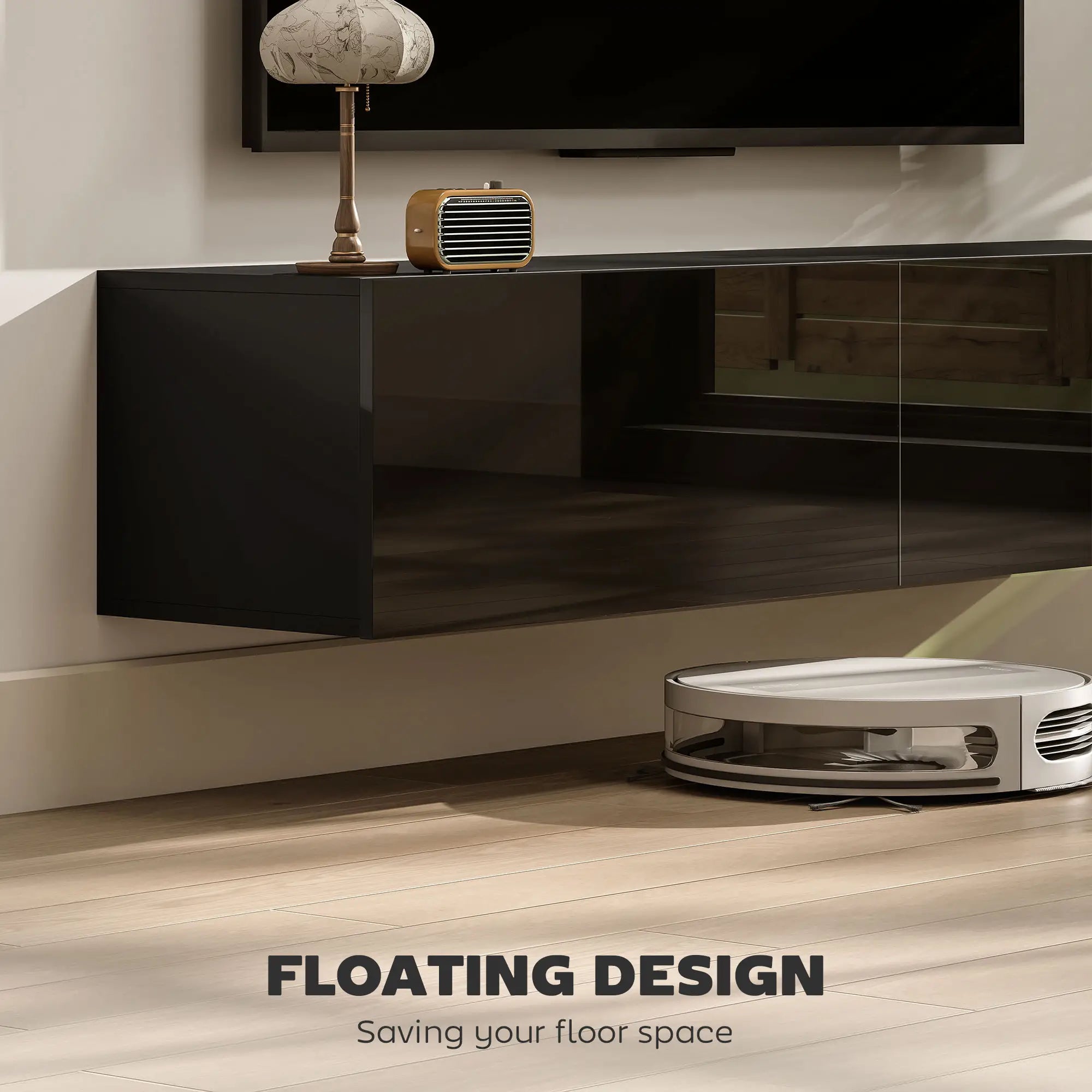 Floating TV Stand, Storage Cupboards for 45, 55, 65in TVs, Black TV Stands at Gallery Canada